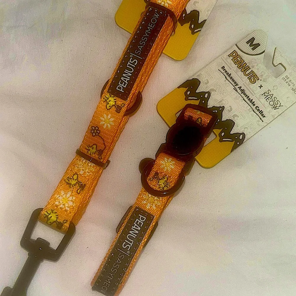Sassy Meow Peanuts Woodstock Cat Collar (M) and Matching Leash 6ft
